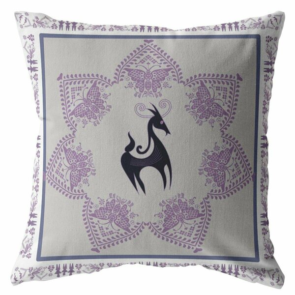 Homeroots 18 in. Horse Indoor & Outdoor Zippered Throw Pillow Black Gray & Purple 412886